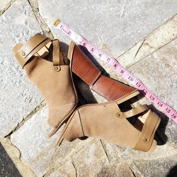 Joe's Jeans Taupe Petra Stone Tan Suede Peep Toe B - Picture 9 of 15